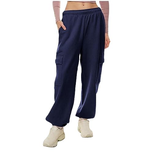 SMIDOW Women's High-Waisted Fleece Baggy Sweatpants Cargo Casual Joggers