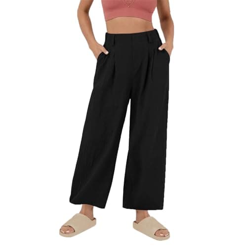 Yxzogd Women's High-Waisted Wide Leg Cotton Pants for Summer Beach Wear