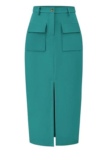 Women's High Waisted Cargo Midi Skirt with Pockets