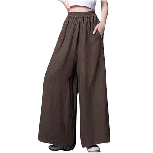 Yxzogd Plus Size Elastic Waist Cotton Linen Palazzo Pants with Pockets