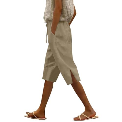 Lightweight Women's Knee-Length Bermuda Shorts in Linen with Pockets