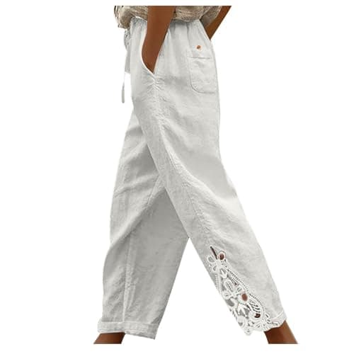 Yxzogd Women's Boho High Rise Cropped Cotton Linen Pants