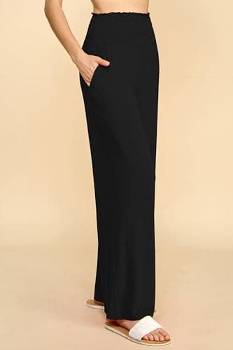 Johnny Women's Elastic High-Waisted Palazzo Pants with Pocket