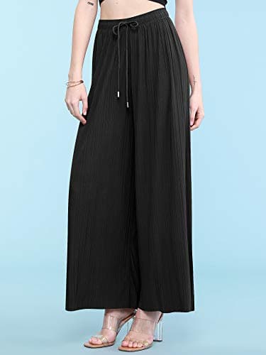 Johnny Women's Pleated Wide Leg Palazzo Pants with Drawstring