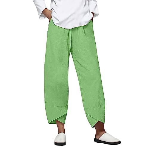 Casual Women's Cotton Linen Capri Pants with Pockets