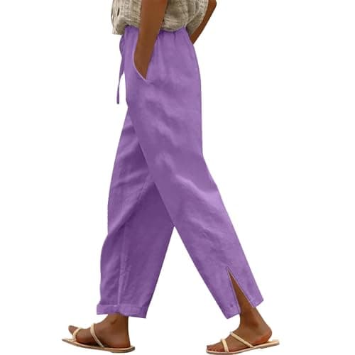 DINEVE Women's High-Waist Summer Casual Linen Trouser