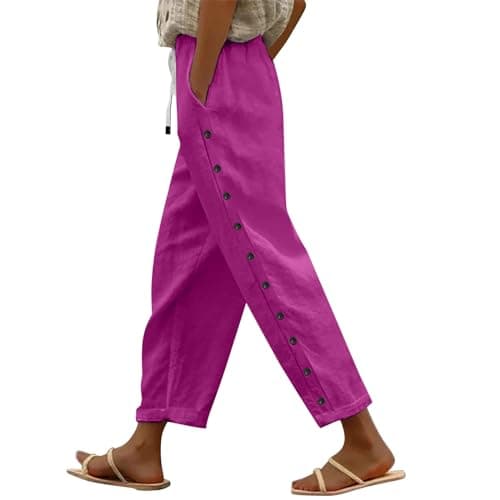 Boho Striped Linen Pants for Women Summer Casual Beach