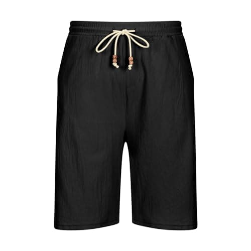 Sunaei Men's Cotton Linen Shorts for Casual Summer Athletic Wear
