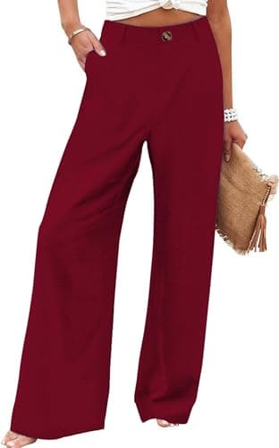 Bbkkuck Women's Elastic High-Waisted Wide Leg Palazzo Pants with Pockets