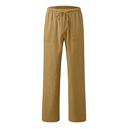 DINEVE High-Waisted Drawstring Joggers - Plus Size Wide Leg Linen Pants