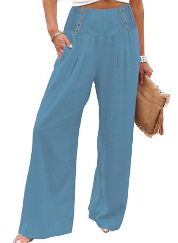 Bbkkuck Women's Elastic High-Waisted Wide Leg Palazzo Pants with Pockets