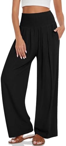 TARSE Women's Summer Linen Palazzo Pants with Pockets