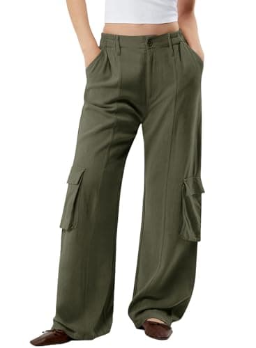 Dokotoo Women's Wide Leg Flowy High Waist Stretch Palazzo Pants with 4 Pockets