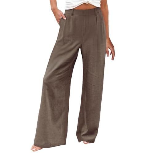 Stylish Women's Wide Leg Office Pants with Pockets Solid Slacks