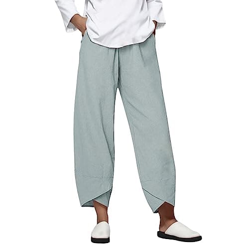 Casual Women's Cotton Linen Capri Pants with Pockets