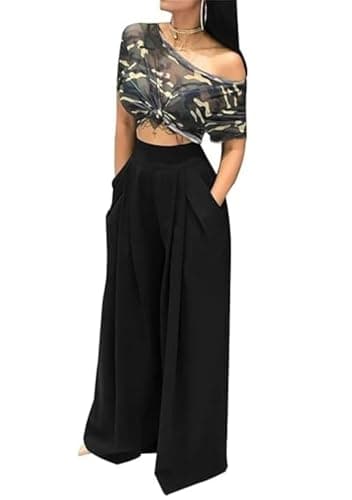 LROSEY Women's High-Waisted Wide Leg Palazzo Pants with Pockets