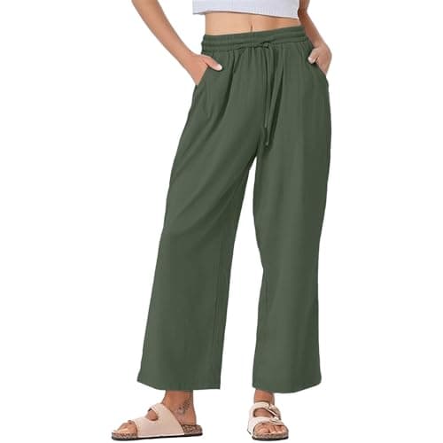 Trendy Women's Wide Leg Linen Pants with Elastic Waistband