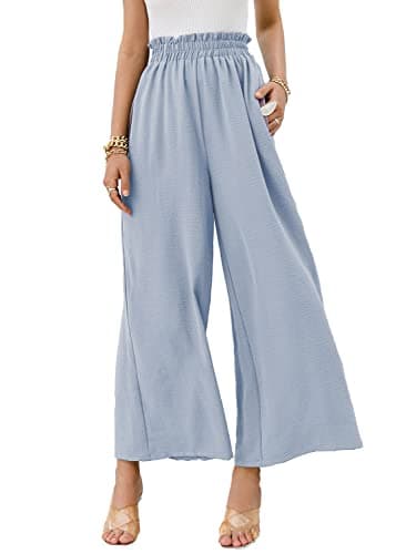 Eteviolet Women's Boho High-Waisted Wide Leg Flowy Summer Pants