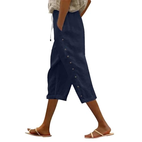 2025 Women's Lightweight Striped Linen Capri Pants
