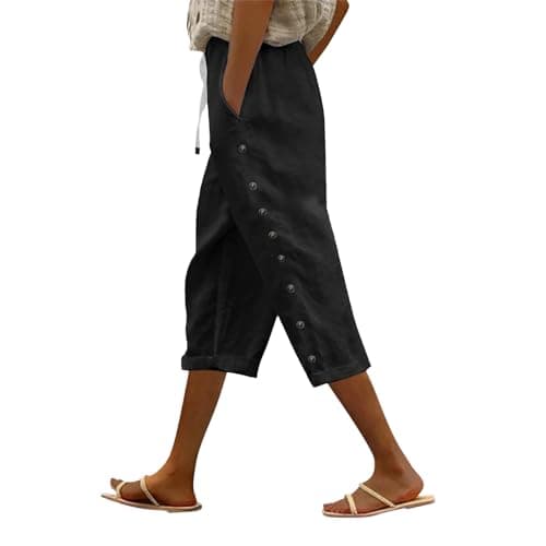 2025 Women's Lightweight Striped Linen Capri Pants