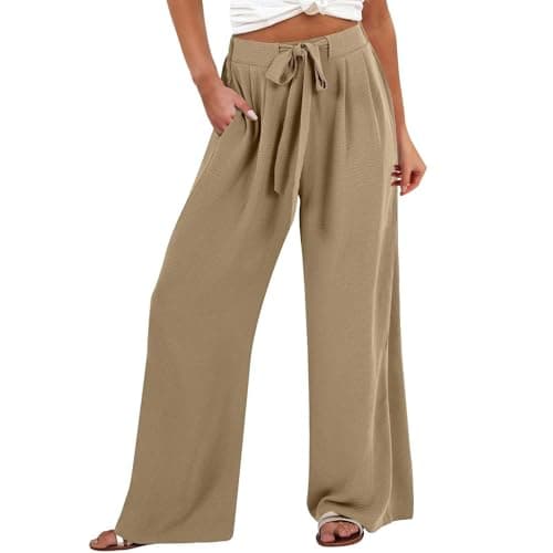 GOKKILRW Women's Summer High Waist Linen Drawstring Palazzo Pants