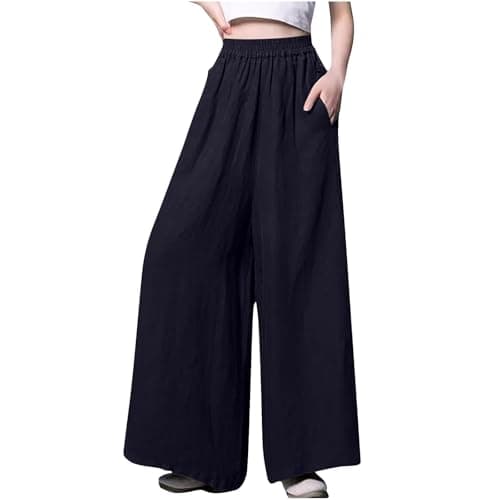 Yxzogd Plus Size Elastic Waist Cotton Linen Palazzo Pants with Pockets