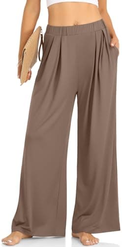 UEU Women's High-Waisted Wide Leg Palazzo Pants with Pockets