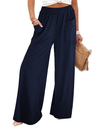 GRAPENT High-Waisted Smocked Elastic Waist Wide Leg Pants
