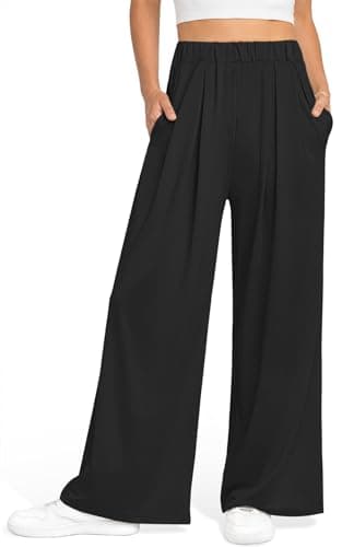 UEU Women's High-Waisted Wide Leg Palazzo Pants with Pockets