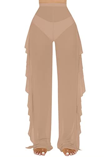 Jumppmile Women's Ruffle Sheer Mesh Swim Bikini Cover-Up