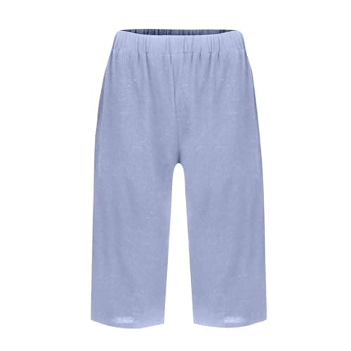 Yxzogd 2025 Women's Summer Cotton Linen Elastic Waist Basic Plus Size Short Pants with Pockets