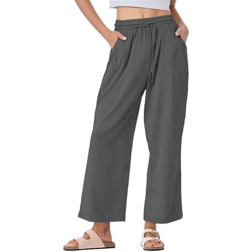 Trendy Women's Wide Leg Linen Pants with Elastic Waistband