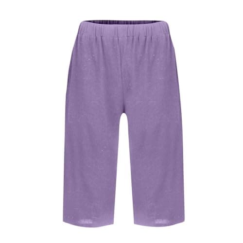 Yxzogd 2025 Women's Summer Cotton Linen Elastic Waist Basic Plus Size Short Pants with Pockets