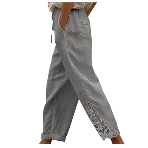 Yxzogd Women's Boho High Rise Cropped Cotton Linen Pants