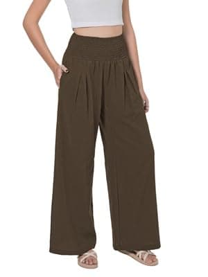 LOFBAZ Women's Summer High-Waisted Flowy Linen Palazzo Pants with Pockets