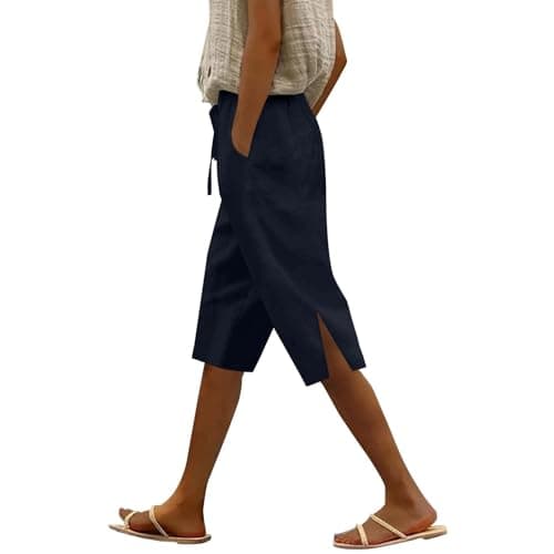 Lightweight Women's Knee-Length Bermuda Shorts in Linen with Pockets