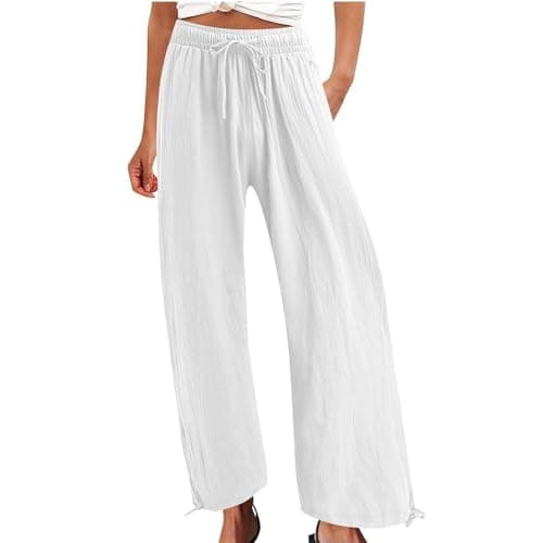 Summer Women's Linen Wide Leg Drawstring Pants with Pockets