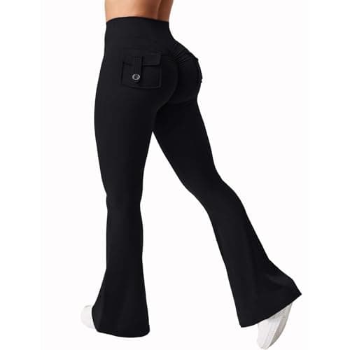 Women's High Waist Flare Yoga Pants with Pockets & Tummy Control