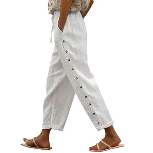 Boho Striped Linen Pants for Women Summer Casual Beach