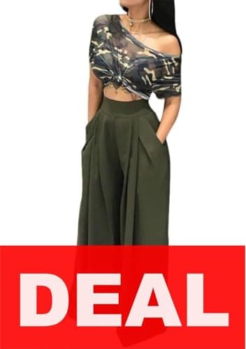 LROSEY Women's High-Waisted Wide Leg Palazzo Pants with Pockets