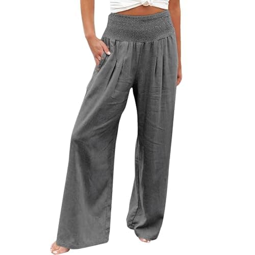 GOKKILRW Women's Linen Palazzo Pants Wide Leg High Waist Boho Summer Travel Trouser