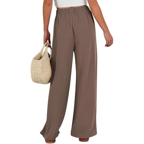 PETCDIM Women's Flowy High Waisted Adjustable Tie Palazzo Beach Pants
