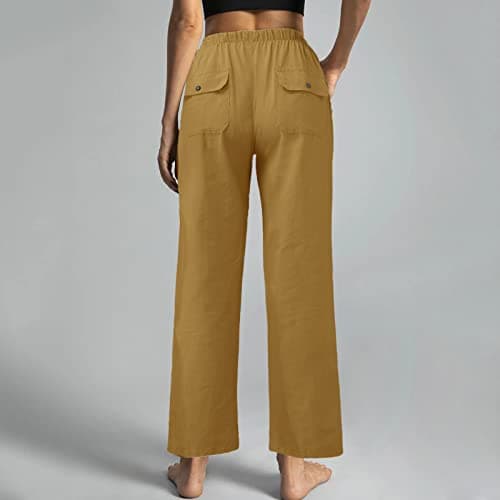 DINEVE High-Waisted Drawstring Joggers - Plus Size Wide Leg Linen Pants