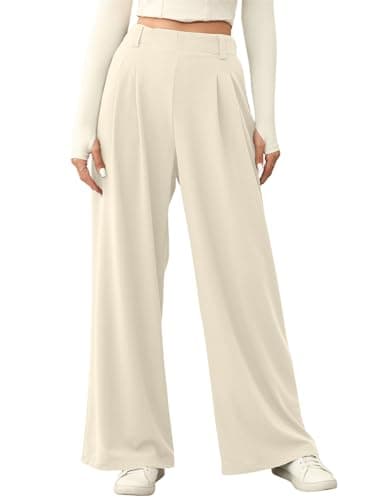 EVALESS Women's High Waisted Wide Leg Waffle Knit Palazzo Pants with Pockets