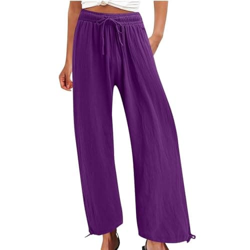 Summer Women's Linen Wide Leg Drawstring Pants with Pockets