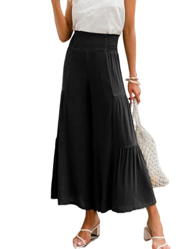 Eteviolet Women's Boho High-Waisted Wide Leg Flowy Summer Pants