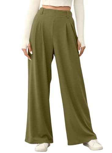EVALESS Women's High Waisted Wide Leg Waffle Knit Palazzo Pants with Pockets
