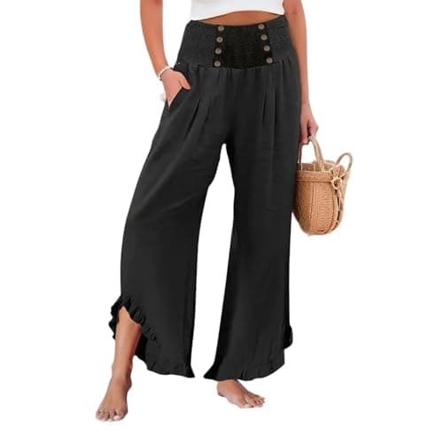 GOKKILRW Women's Lightweight Boho Linen High Waist Flowy Palazzo Pants