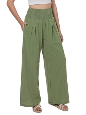 LOFBAZ Women's Summer High-Waisted Flowy Linen Palazzo Pants with Pockets