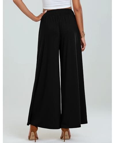 GRAPENT High-Waisted Smocked Elastic Waist Wide Leg Pants